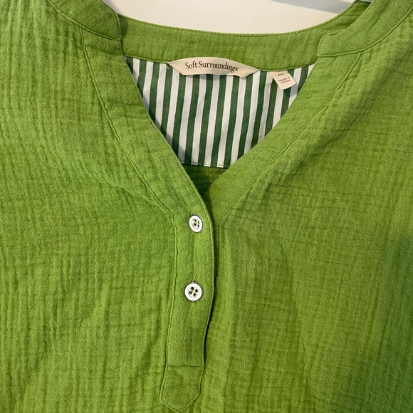 Soft Surroundings Santorini Green Gauze 100% Cotton Tunic Size Travel Casual PS - Picture 4 of 10